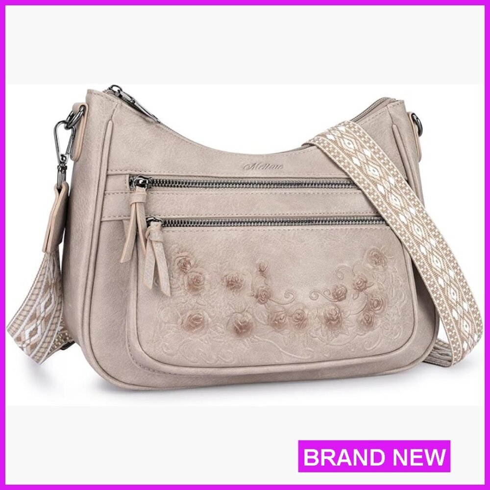 Leather Hobo Crossbody Bag Trendy Adjustable Strap Multi Pockets Chic